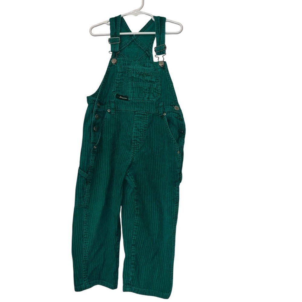 Vintage Squeeze Bib Carpenter Overalls Green Wide Wale Corduroy Kids Size 4